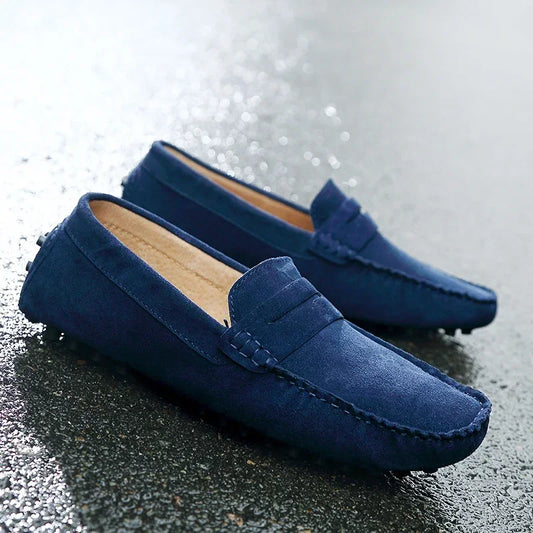 Mocasines de Ante Azul Marino para Hombre - Velmora